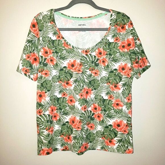 ESMARA SUMMER TROPICAL PRINT STRETCH TEE SIZE LARGE 12 / 14 - Picture 1 of 4